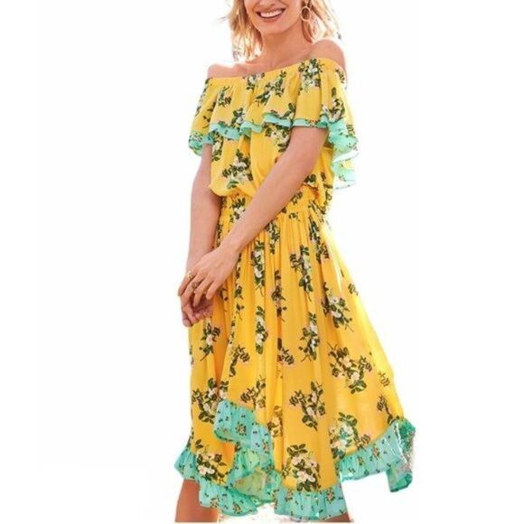 Matilda Jane Brilliant Daydream Hooked on a Feeling Yellow Floral Dress Medium - Picture 1 of 11